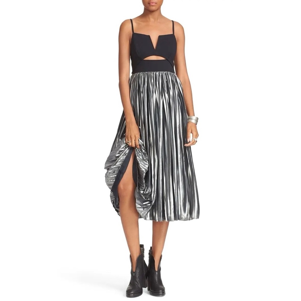 NWT Free People Black Silver Piper Dress